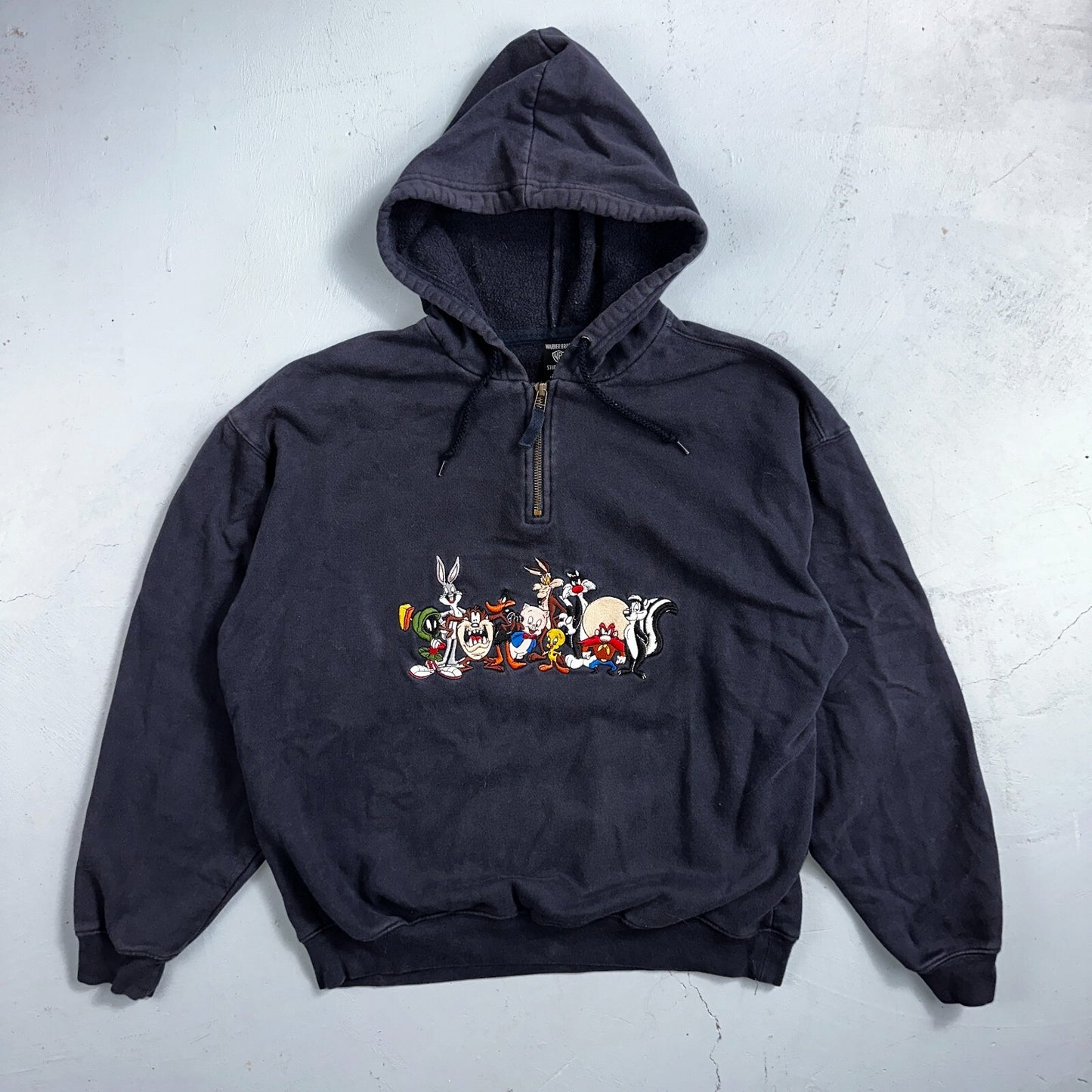 Vintage Warner Bros Studio Store Embroidered Looney Tunes Quarter Zip Hoodie M