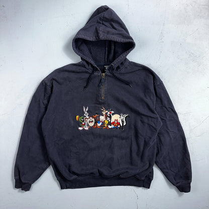 Vintage Warner Bros Studio Store Embroidered Looney Tunes Quarter Zip Hoodie M