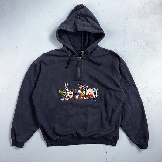 Vintage Warner Bros Studio Store Embroidered Looney Tunes Quarter Zip Hoodie M