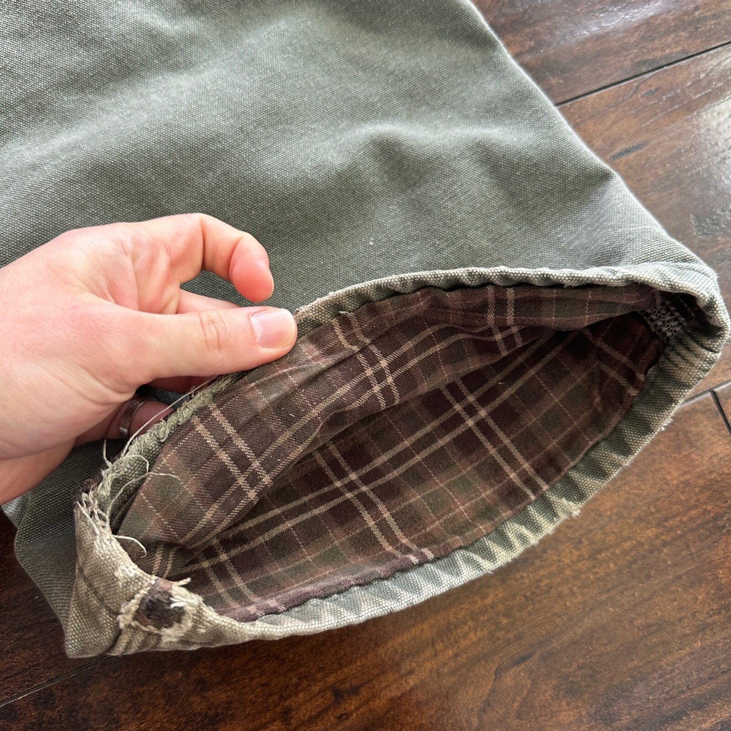 Carhartt Pants Men's 42X30 Flannel Lined Washed Duck VTG Fit B111-MOS Green