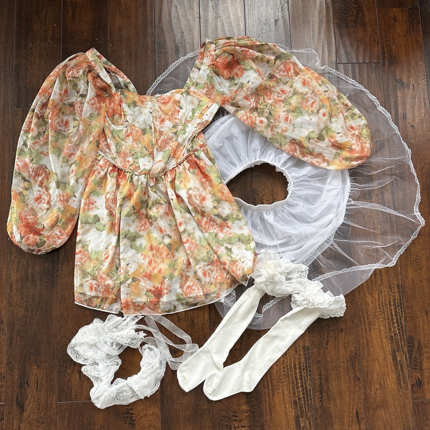 Floral Lantern Sleeve Mini Dress Hoop Skirt Halloween Sexy Vintage Style Hot