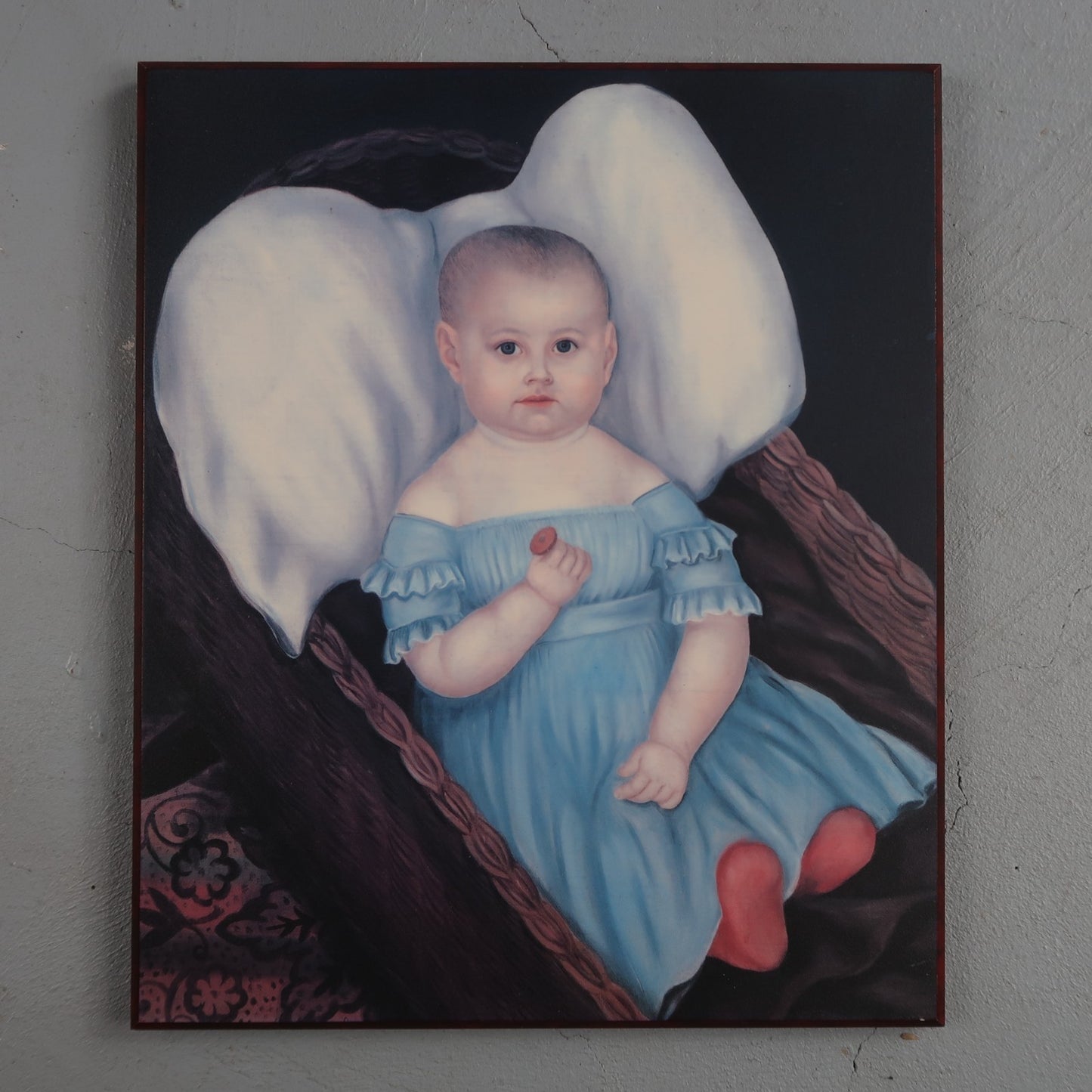 Baby In Wicker Basket Joseph Whiting Wall Art Print Wood Block 1997 Creepy Scary