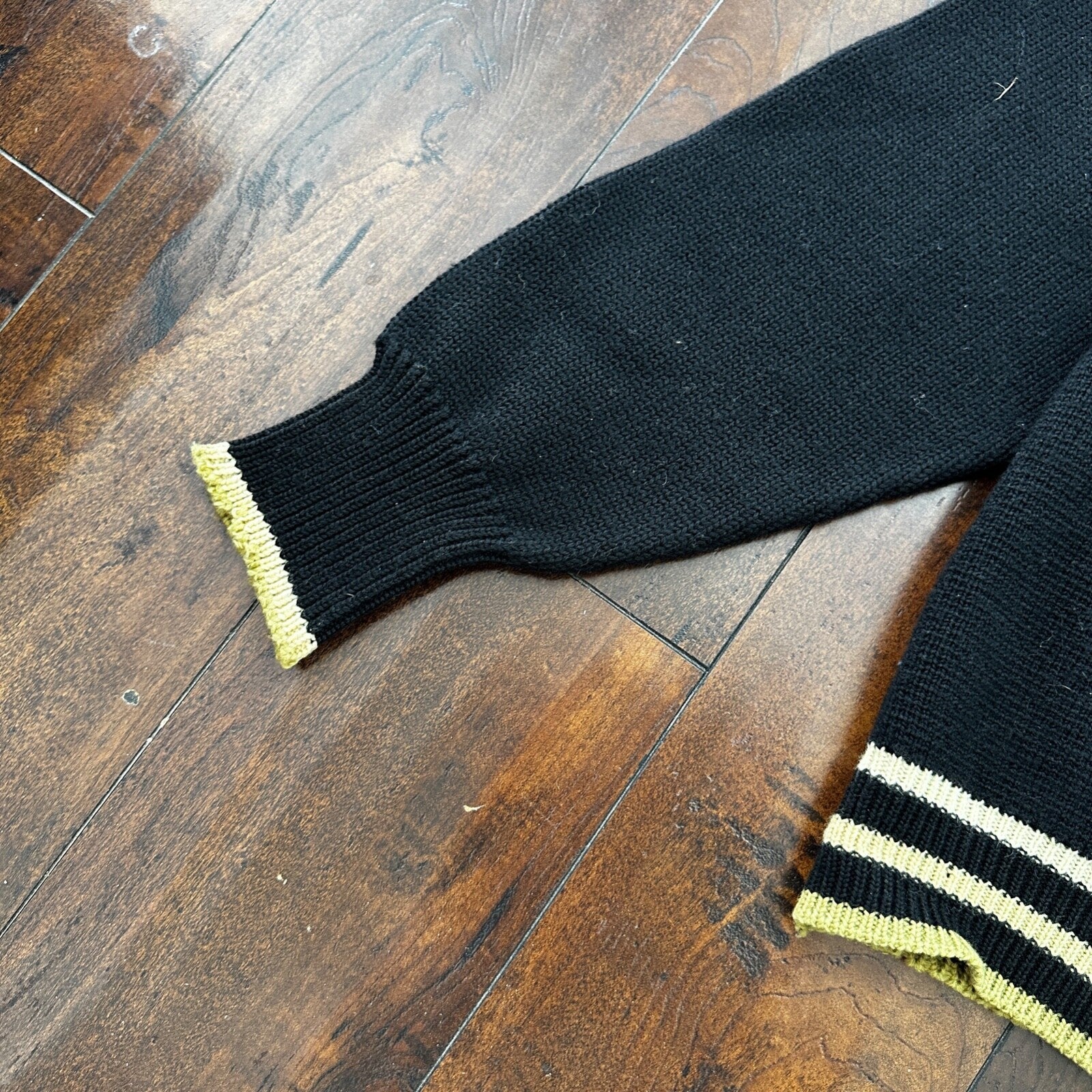 VTG Damon Sweater Mens L Black Gold Neck Wool Italy True 60s 70s RARE Stripe