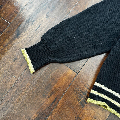 VTG Damon Sweater Mens L Black Gold Neck Wool Italy True 60s 70s RARE Stripe