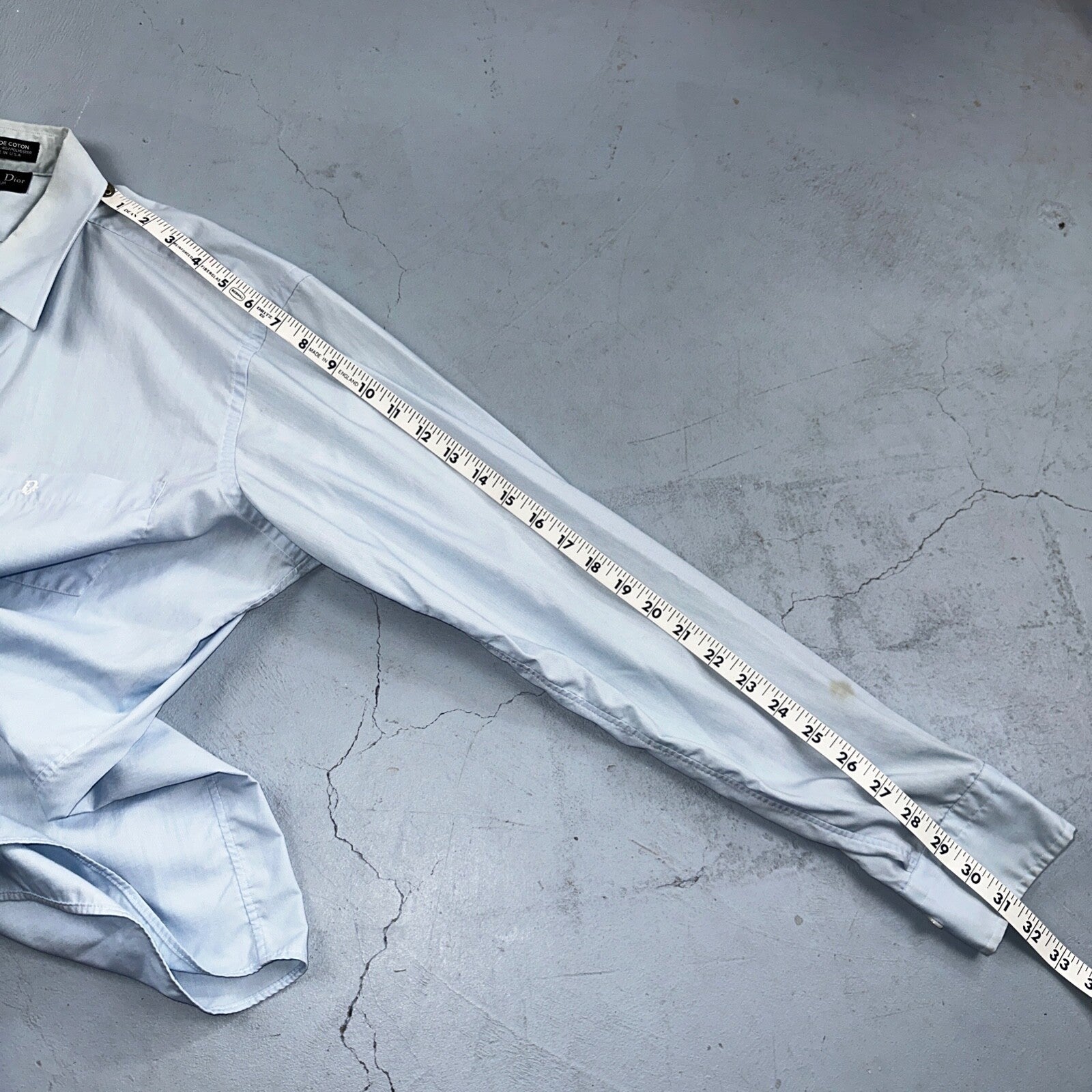 Christian Dior Vintage Men's 16.6 Monsieur Button Down Dress Shirt Blue