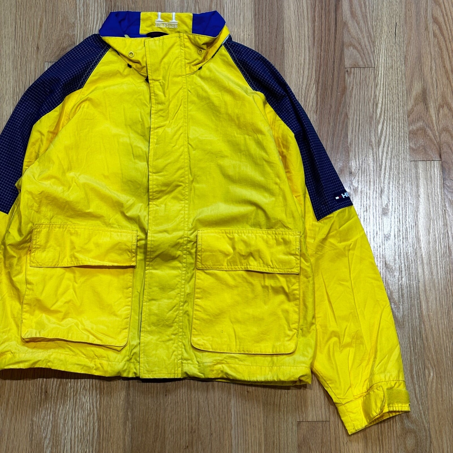 VTG 90s Tommy Hilfiger Yellow Lightweight Full Zip Rain Wind Jacket Sailing Boat
