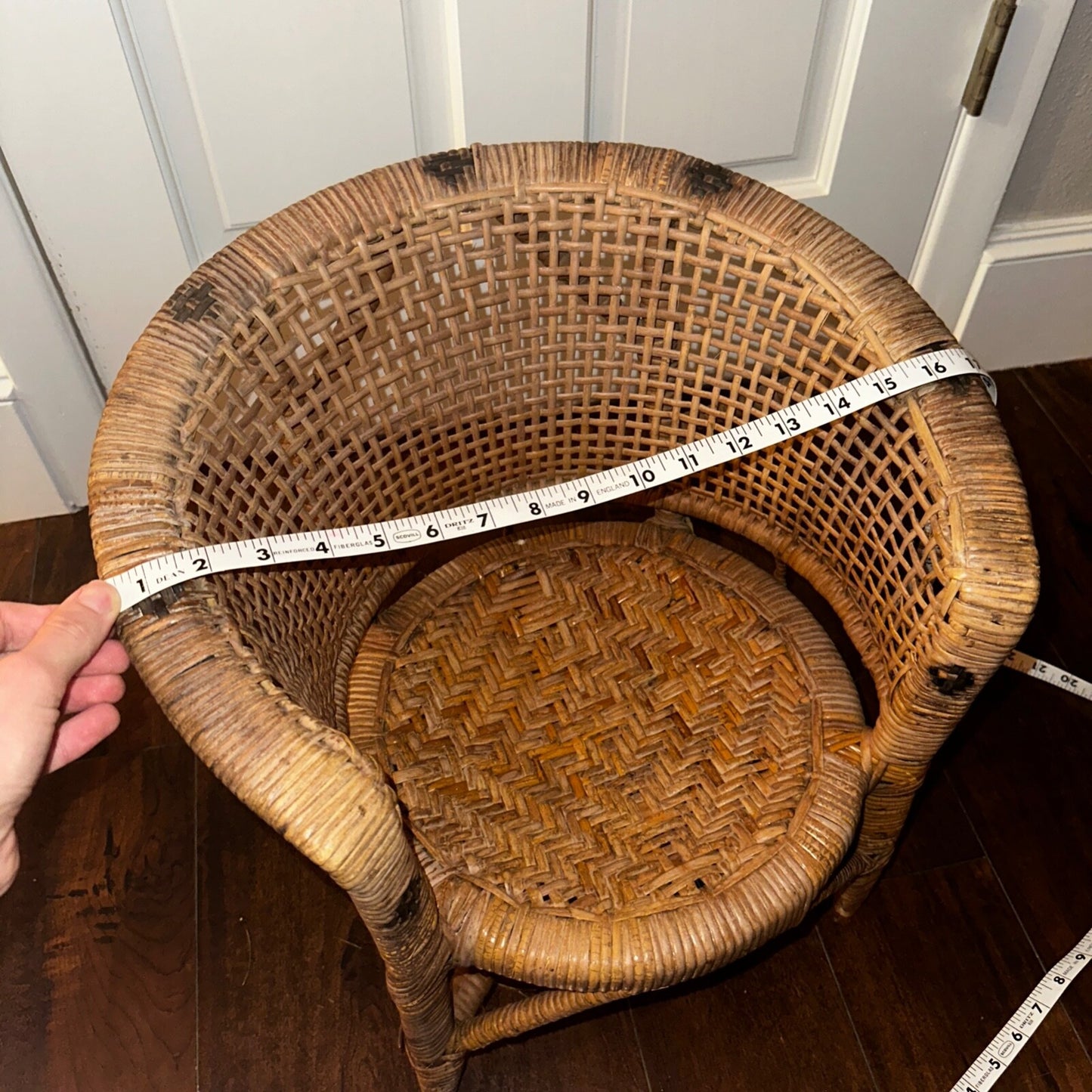 VTG 70s Cane Rattan Wicker Ceylon Natural Cane Seat Kids Chair 1970s Cat Cute