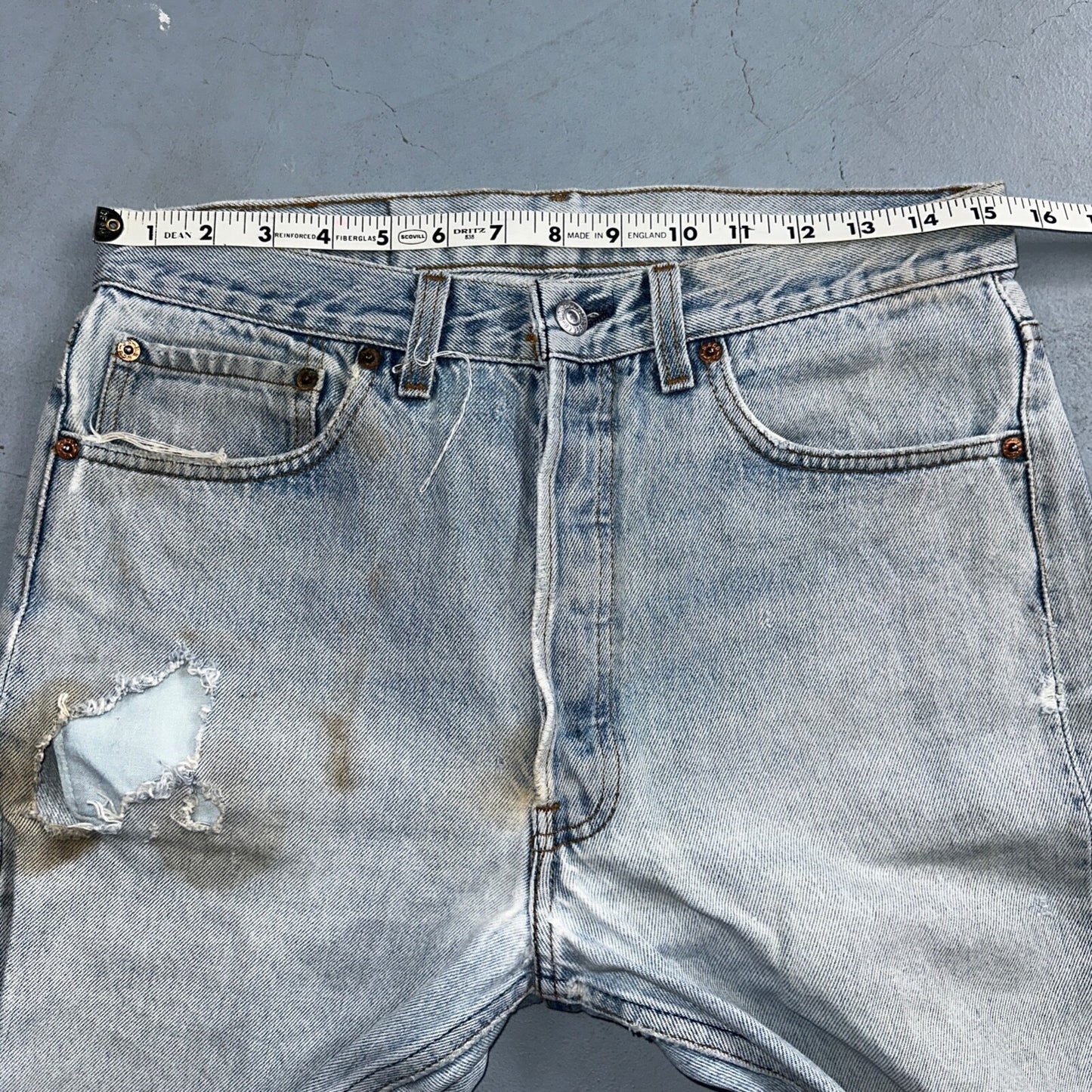 Levis 501 Vintage 90s USA XX Straight Leg Jeans Blue Light Wash 34x36 Act 31x32