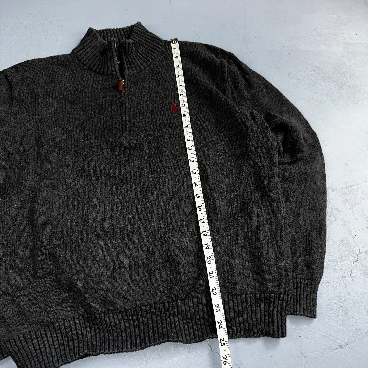 Polo Ralph Lauren Sweater VTG L Gray Cotton Long Sleeve Mock Neck Quarter Zip