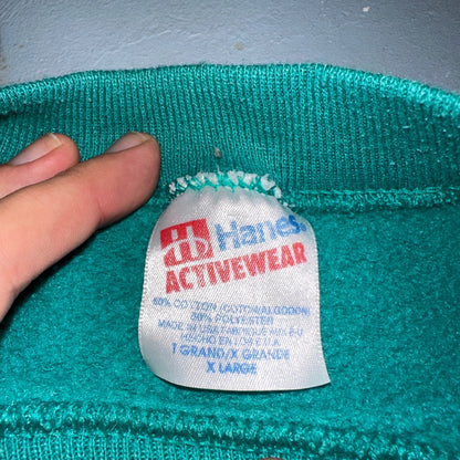 Farm Core Animals VTG 80s Crewneck Sweatshirt Green Land O Lakes Feed Stained