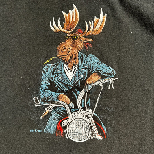 Moose Motorcycle Leather Jacket VTG T Shirt Cow Fell Off Funny Humor Biker Joke