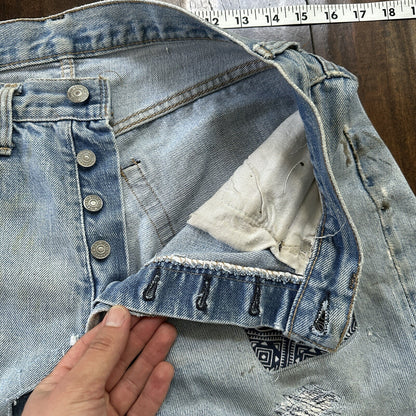 Levis Vintage 80s Redline Selvedge USA 501 Light Wash Jeans 66 30x28 Thrashed