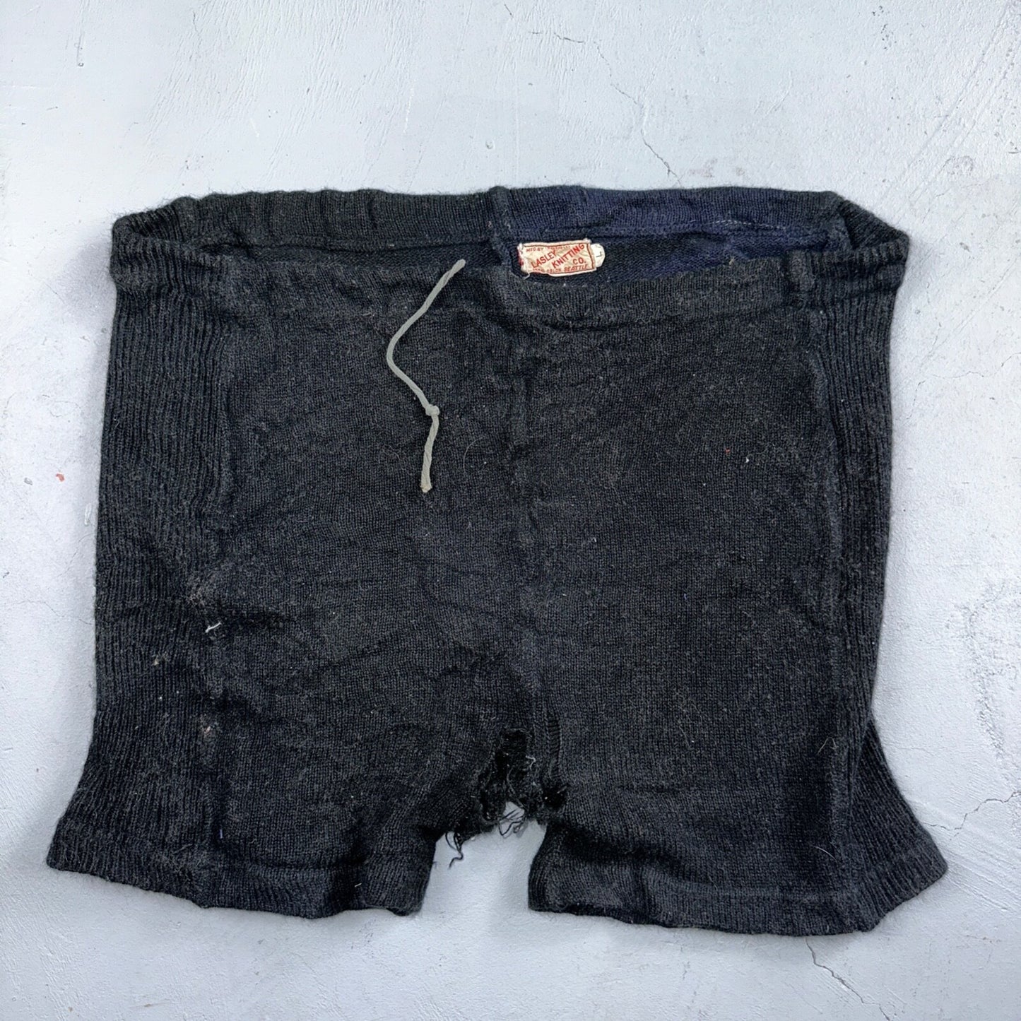 VTG 50s 60s Lasley Knitting Co Wool Letterman Navy Black Shorts Rare Swim Trunks