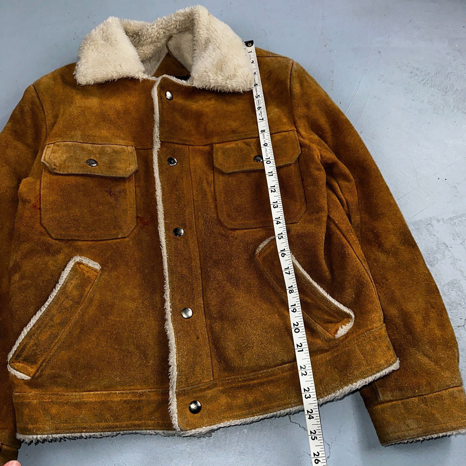 Vintage Suede Grande Bay Rancher Trucker Sherpa Lined Jacket Coat Men's 36