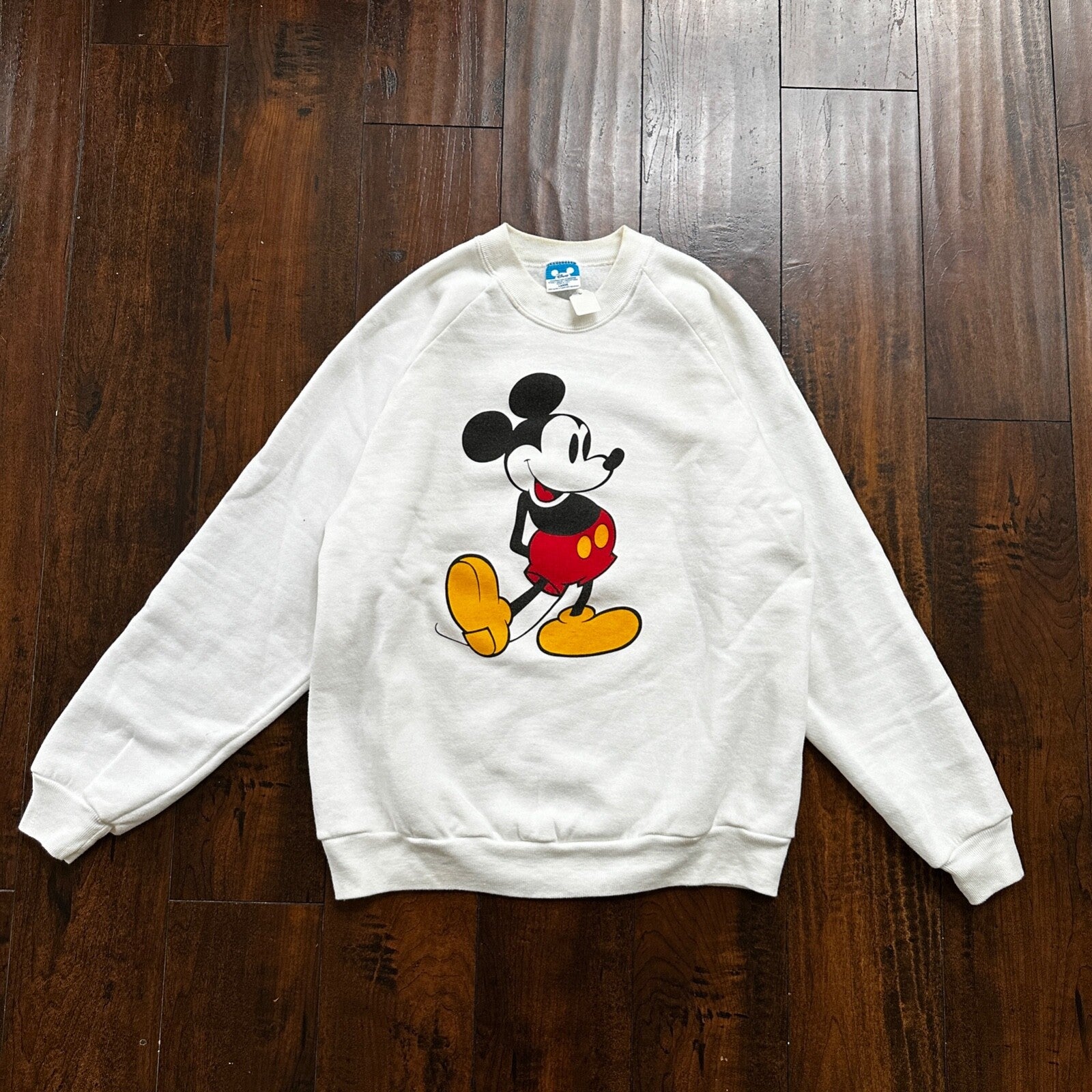 VTG 80s Mickey Mouse Sweatshirt USA L Mens White Pullover Crewneck 1980s