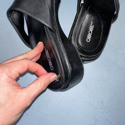 Cherokee Sandals Womens 8.5 Thong Black Leather Toe-Post Casual Comfort VTG Y2K