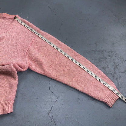 Vintage Pink Knit Sweater Cardigan Womens 70s 80s Basic Cozy Essential Winter