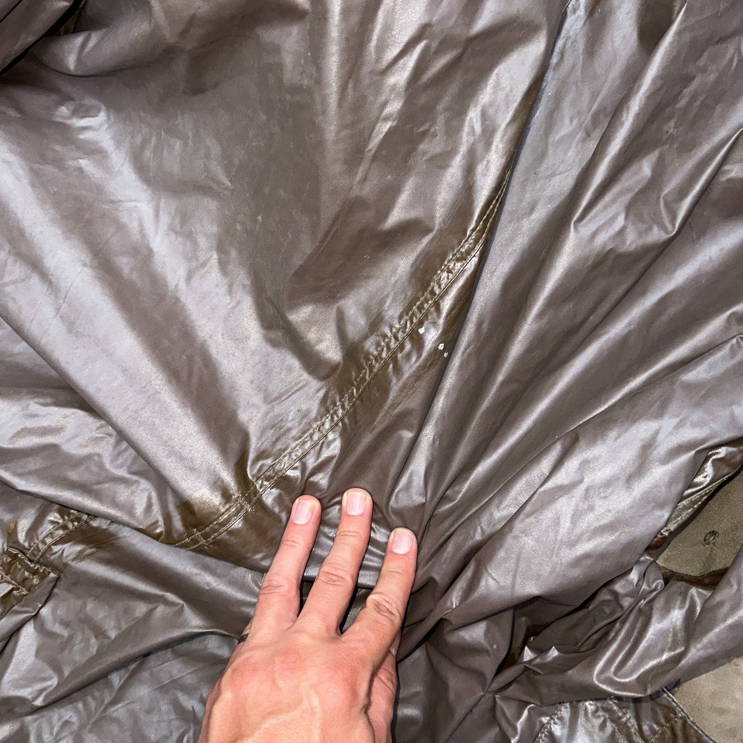 VTG 1958 US Army Mans Raincoat Nylon Taupe Shade 179 Military Uniform Mens 38L