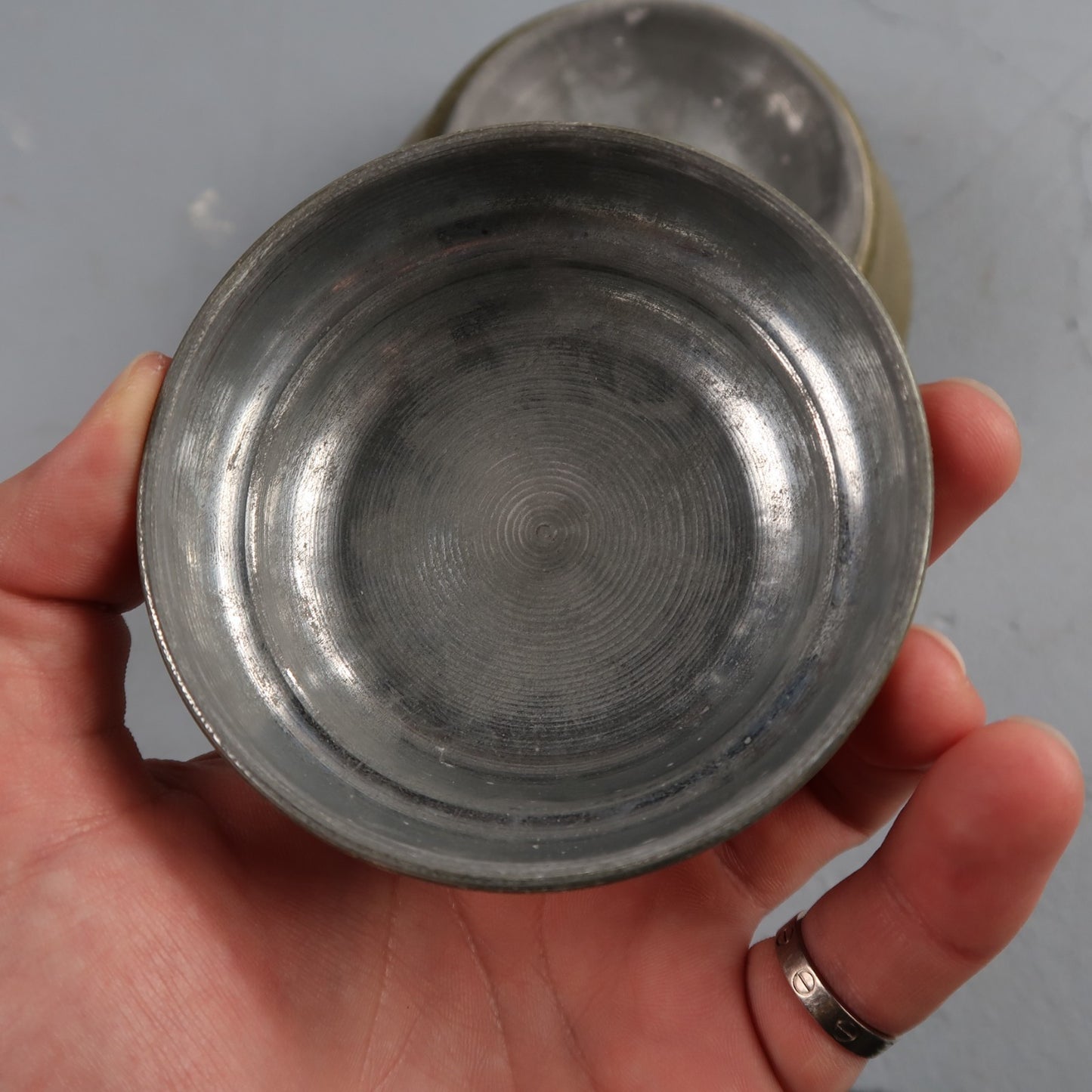 Old Antique Powder Box Pewter/bronze Tone Romantic Girl Plays Music VTG Art