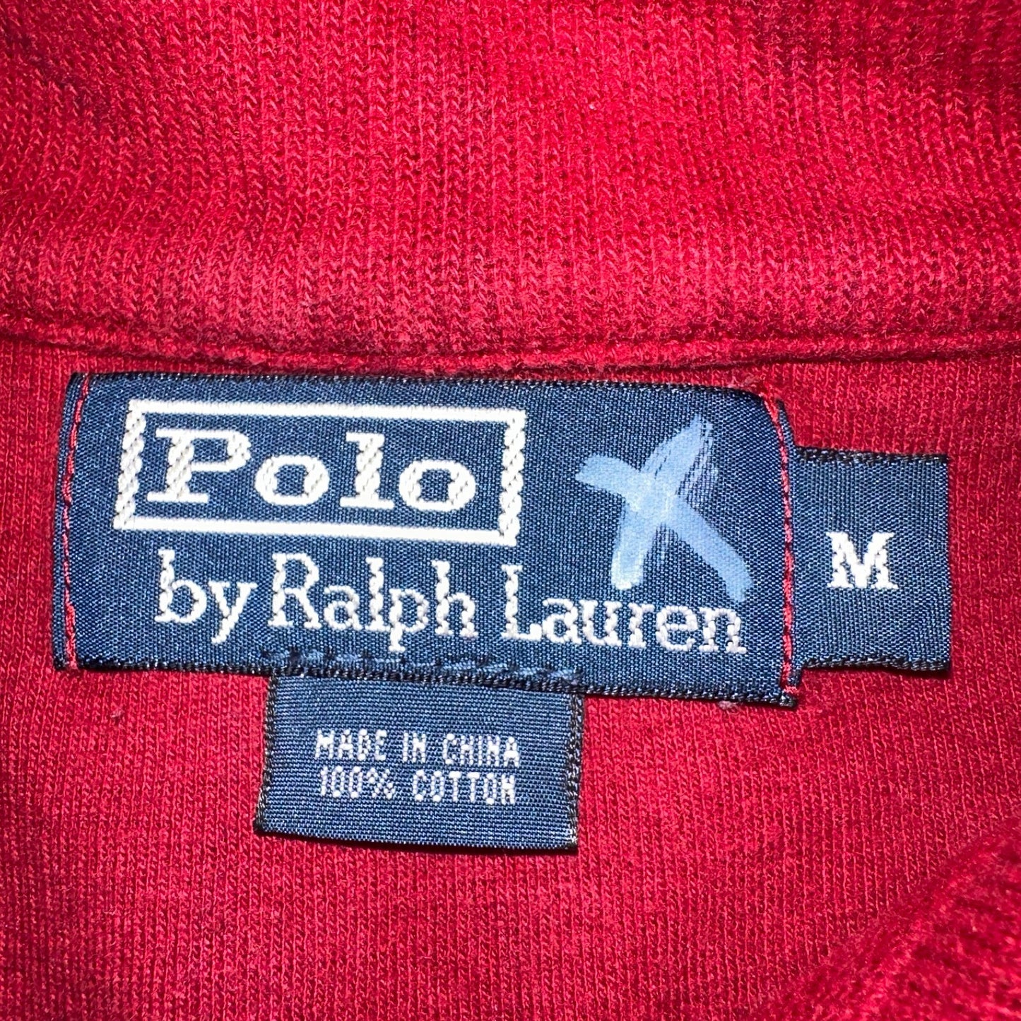 Polo Ralph Lauren Sweater VTG M Red Cotton Long Sleeve Mock Neck Quarter Zip