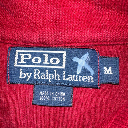 Polo Ralph Lauren Sweater VTG M Red Cotton Long Sleeve Mock Neck Quarter Zip