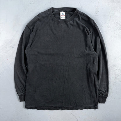 Faded Black Long Sleeve Y2K VTG T Shirt 2000s AAA Thrashed Cool Blank Tee Rips