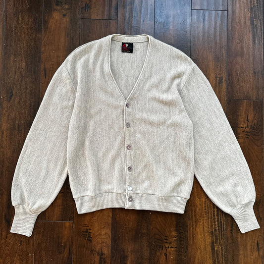 VTG 60s Arnold Palmer Beige 100% Wool Cardigan Sweater Cobain L 70s 1970s