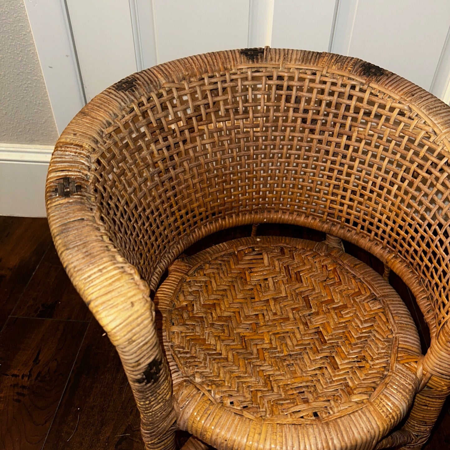 VTG 70s Cane Rattan Wicker Ceylon Natural Cane Seat Kids Chair 1970s Cat Cute