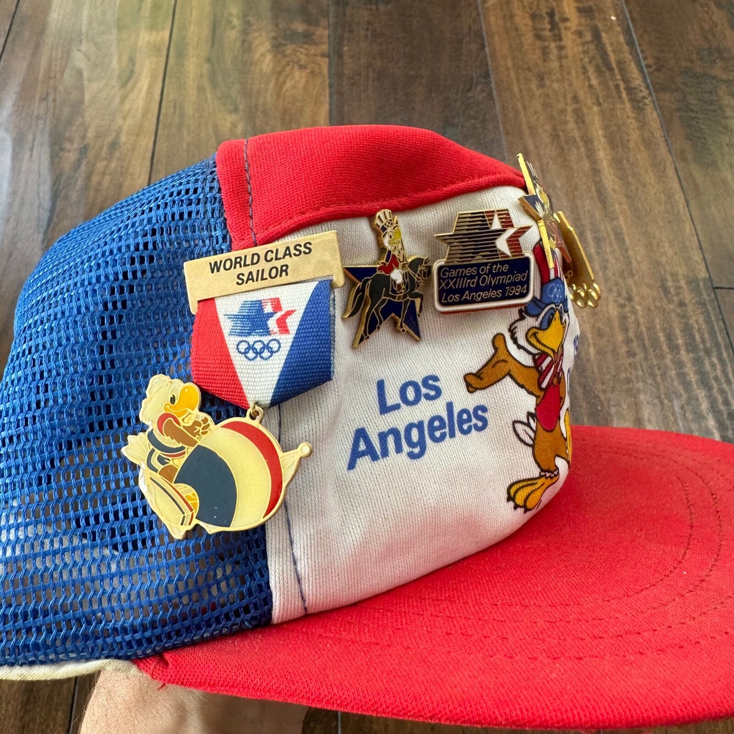 LA Olympics 1984 Vintage Hat Cap Snapback Pins Gold Medal USA Los Angles 80s
