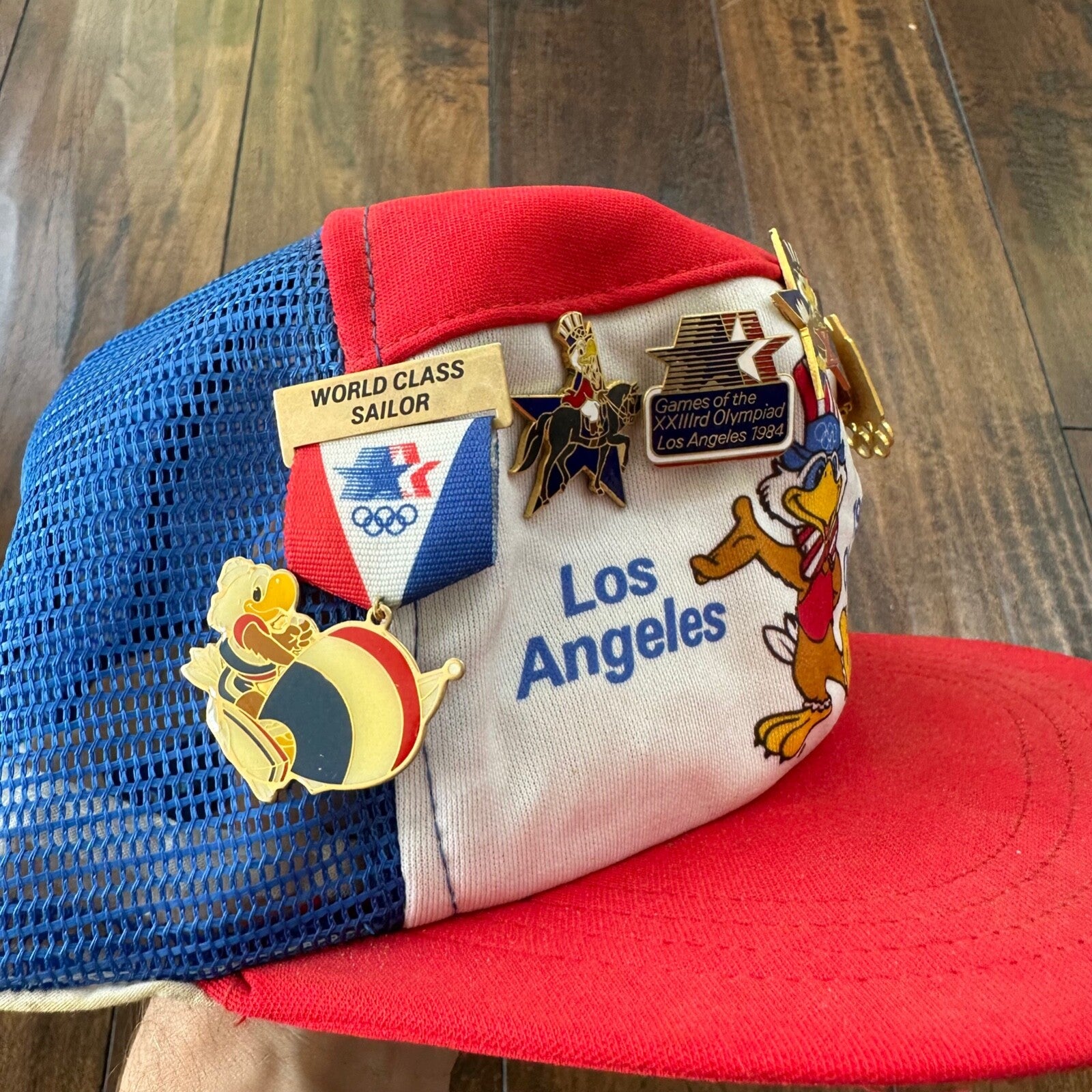 LA Olympics 1984 Vintage Hat Cap Snapback Pins Gold Medal USA Los Angles 80s