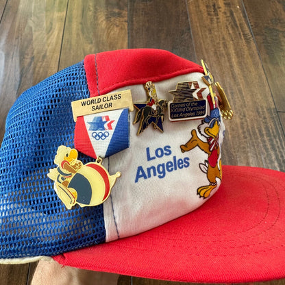 LA Olympics 1984 Vintage Hat Cap Snapback Pins Gold Medal USA Los Angles 80s