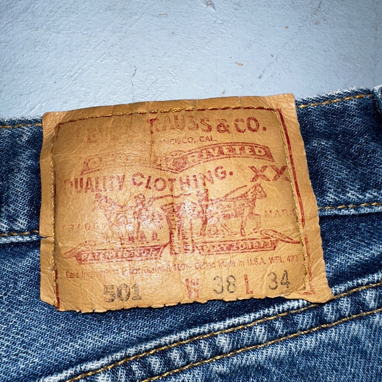 Levis 501 Vintage 90s USA XX Straight Leg Jeans Blue Light Wash 38x34 Act 36x32