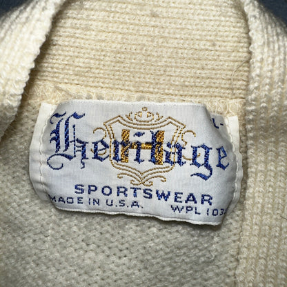 Vintage 70s Heritage Sweater Vest L Mens USA Crewneck Cream Cable Knit Fisherman