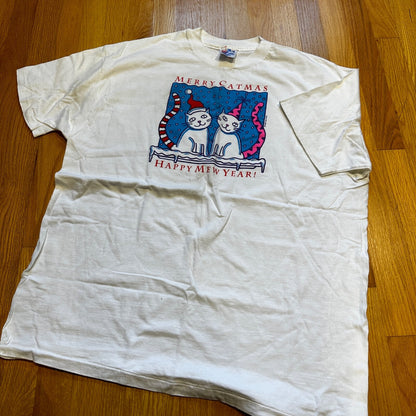 Merry Catmas Cats Vintage T Shirt Christmas New Year Animals Lover Cute Holiday