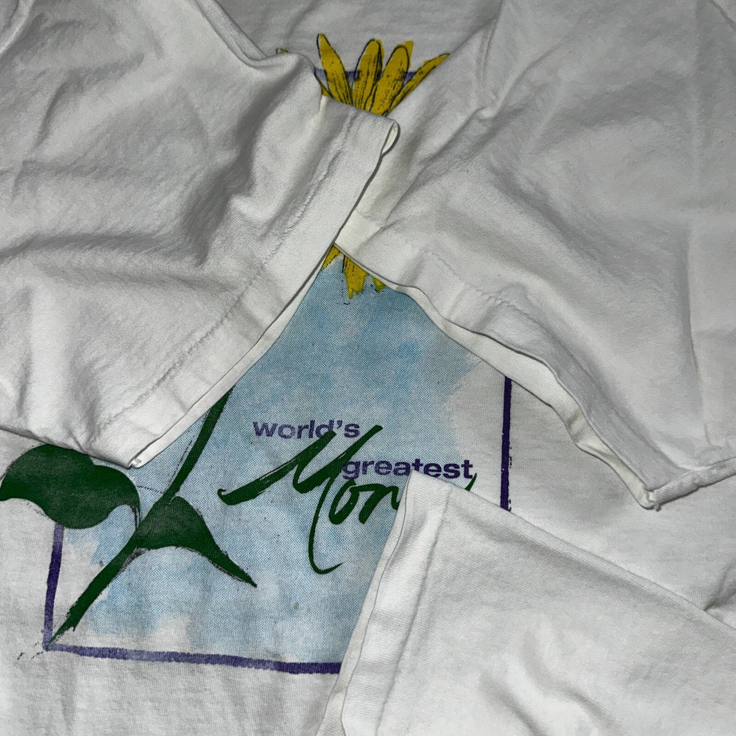 Oneita Worlds Greatest Mom VTG T Shirt WGM 90s Single Stitch Sunflower Cute