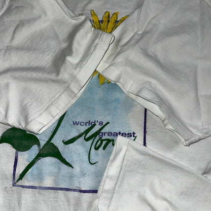 Oneita Worlds Greatest Mom VTG T Shirt WGM 90s Single Stitch Sunflower Cute