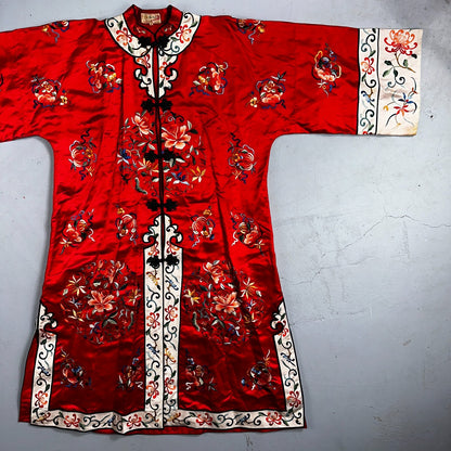 VTG Chinese Silk Cloth Dynasty Palace Red Dragon Robe Kimono Bai Hua Embroidery
