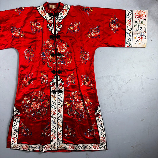 VTG Chinese Silk Cloth Dynasty Palace Red Dragon Robe Kimono Bai Hua Embroidery