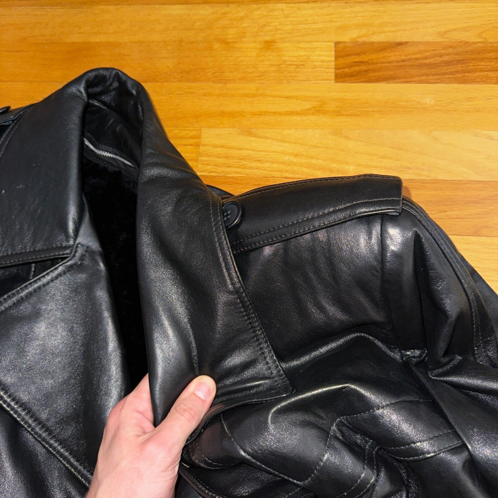 VTG Mens Long Length Vintage Leather Military Duster Custom Made Lined 1980s