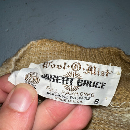 Robert Bruce 1970s Vintage Wool Cardigan Sweater Yellow Mustard Brown Aztec USA