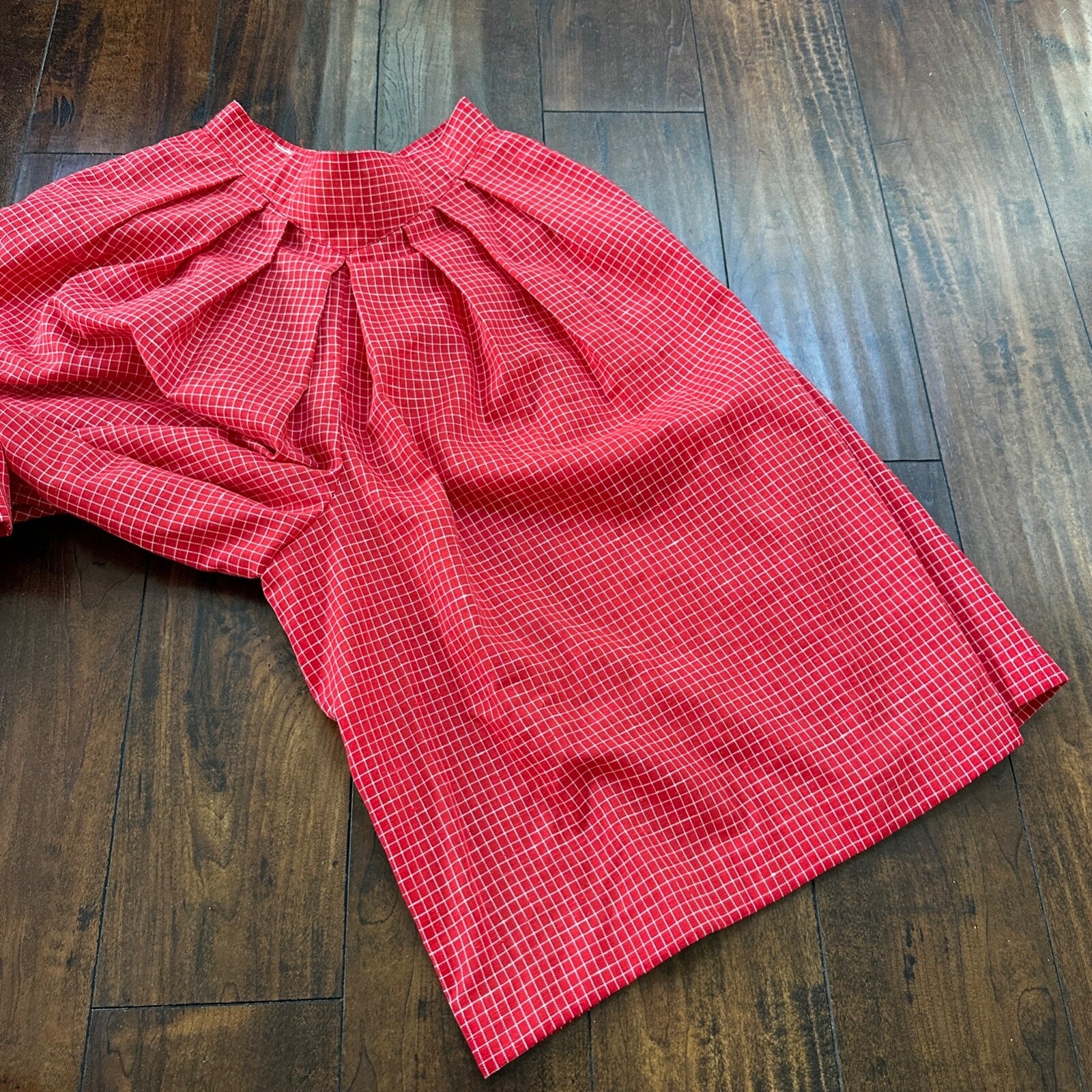 VTG College Town Red Checkered Knee To Midi Skirt Small Shorts RARE Rockabilly