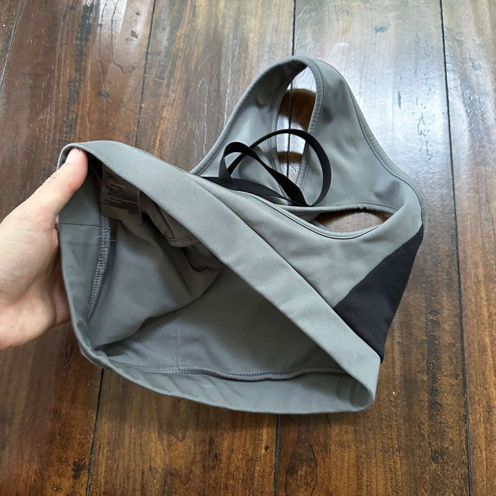 Gymshark Asymmetric Sports Bra Smokey Gray Black Light Support Size S No Pads