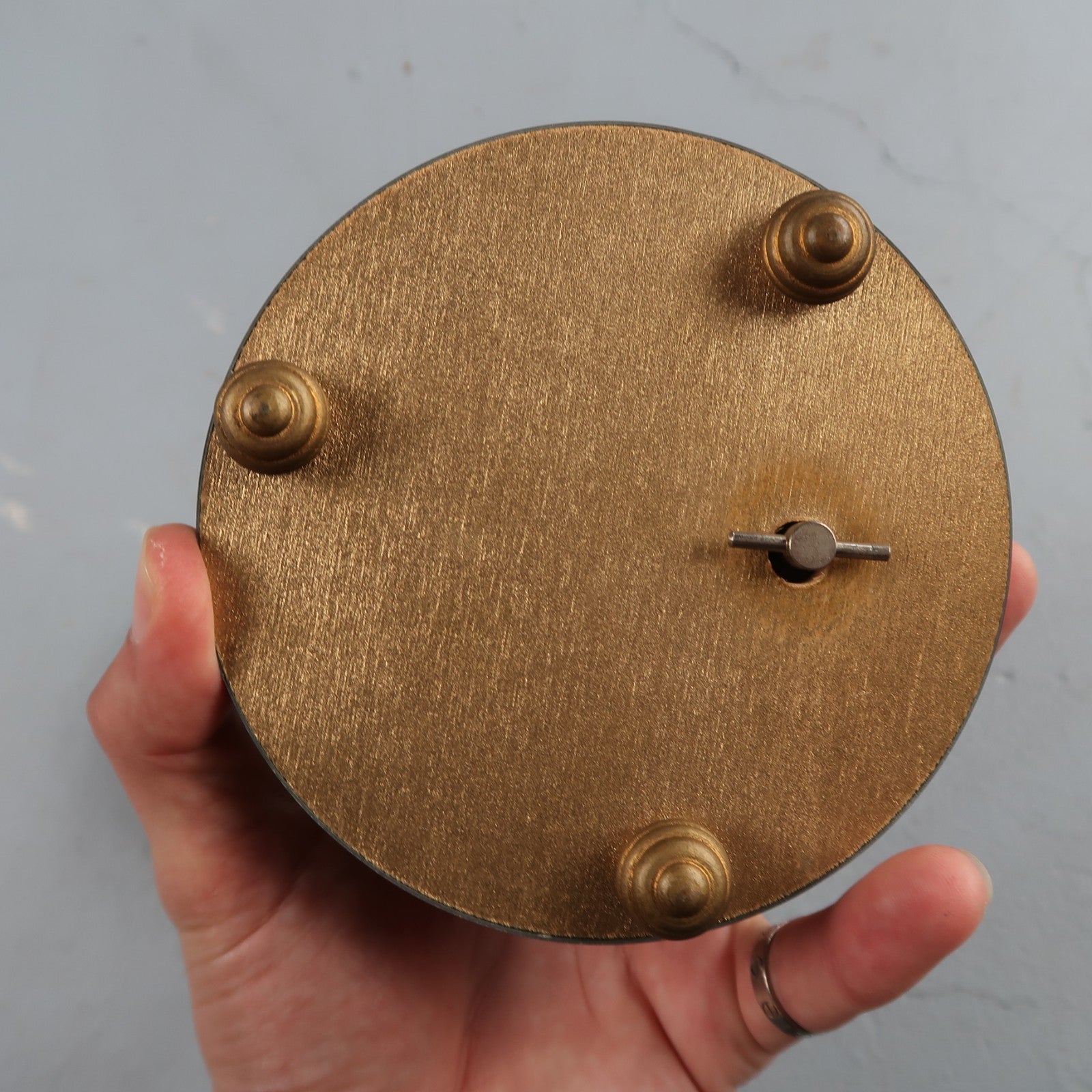 Old Antique Powder Box Pewter/bronze Tone Romantic Girl Plays Music VTG Art