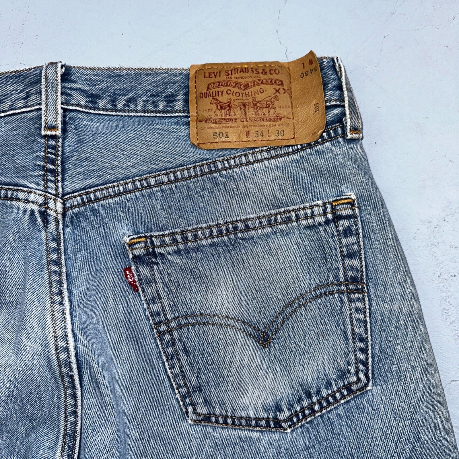 Levis 501 Vintage 90s USA XX Straight Leg Jeans Blue Light Wash 34x30 Act 31x29