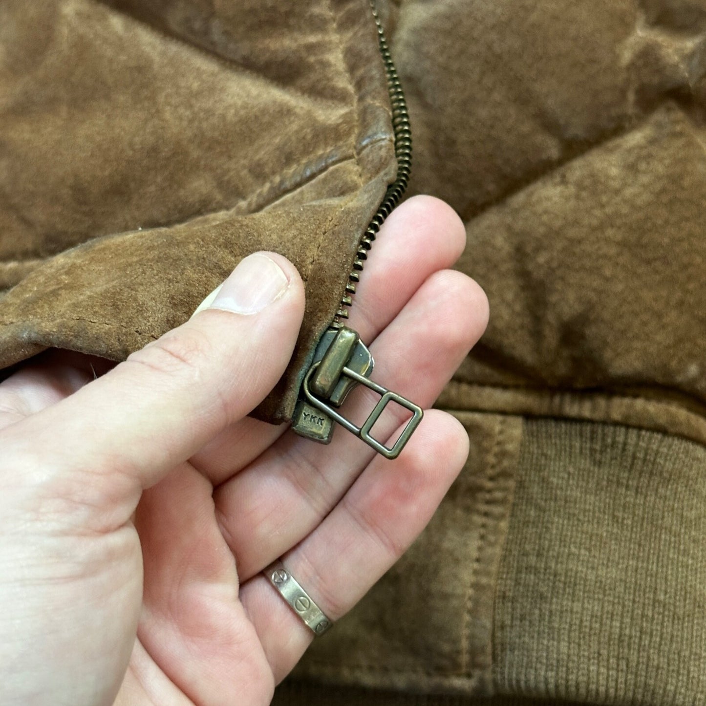 VTG 90s Eddie Bauer Jacket Brown Genuine Suede Leather Goose Down Bomber RARE