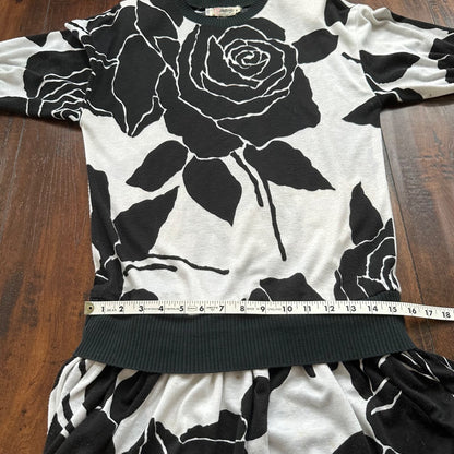 Vintage Hartsville women's Small Rose Pattern Long sleeve 80s S Fishtail Dress