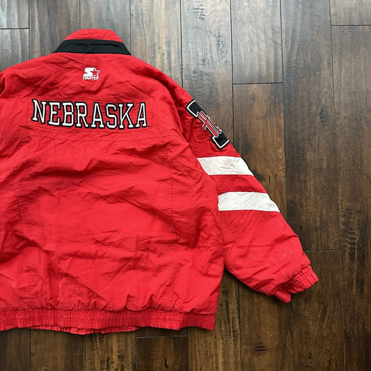 Vintage 90s 80s Nebraska Huskers Full Zip Starter Jacket Puffer Men's Large NCAA