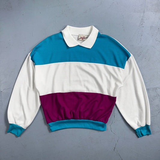 Women's 80s Vintage Color Block Striped Graphic Polo Shirt Ribbed Tank Top