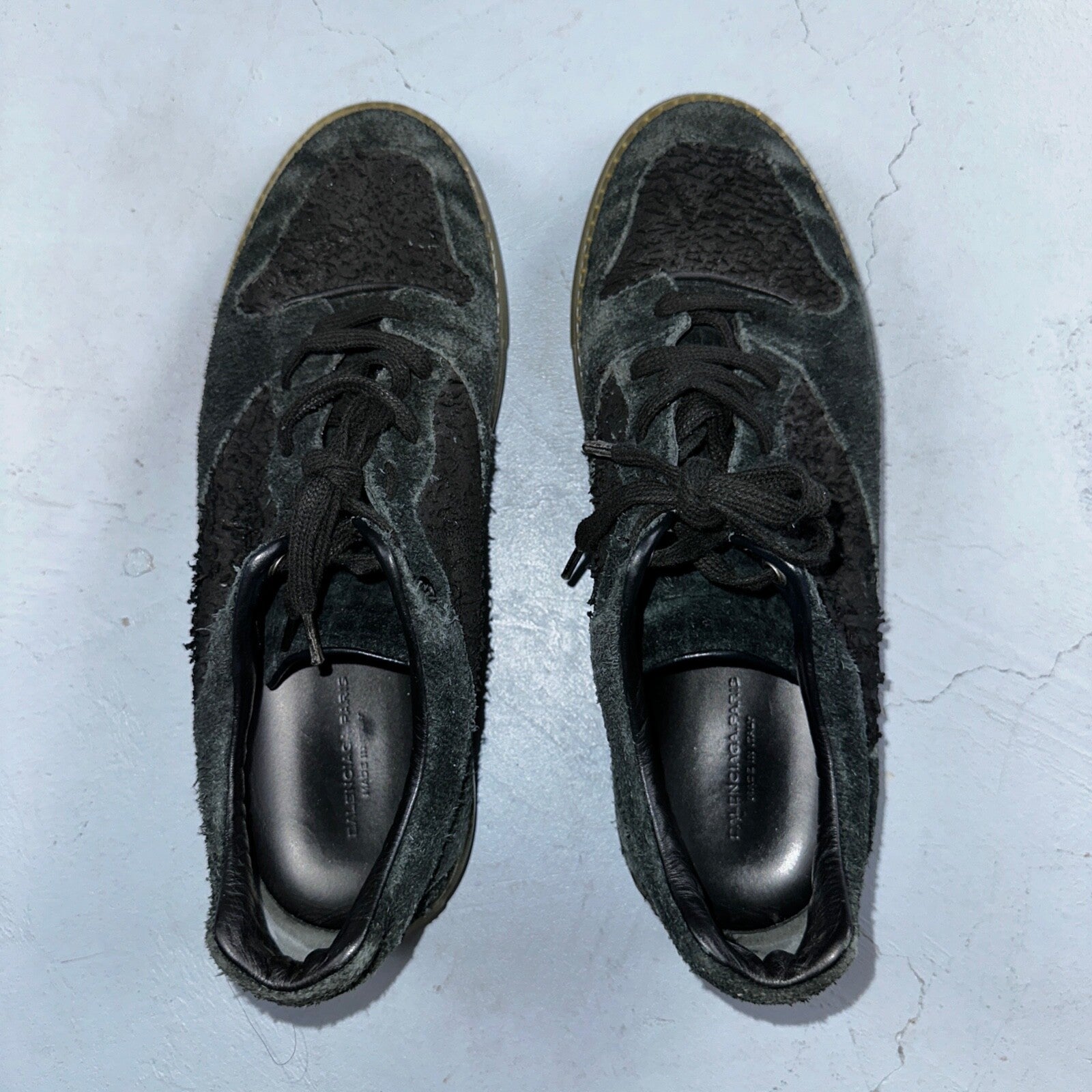 Balenciaga Paris Black Distressed Leather And Suede Sneaker Trainer Mens Size 42