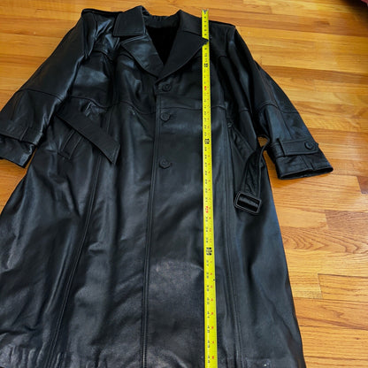 VTG Mens Long Length Vintage Leather Military Duster Custom Made Lined 1980s